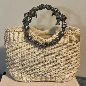 Cappellii  straw bag w/beaded handle hand bag